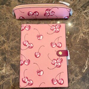 NWT Coach Notebook and Pencil Case Set in Pink Cherry Print